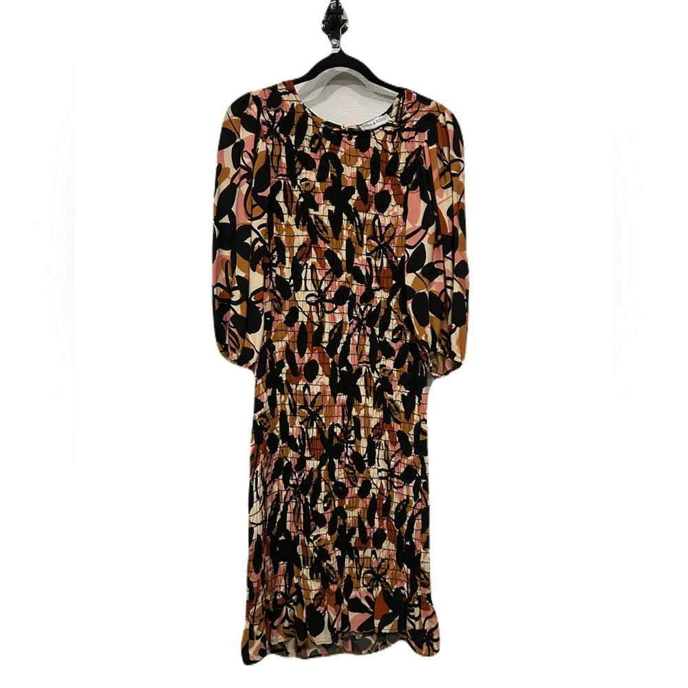 Piper & Scoot Fall Floral Smocked Puff Sleeve Midi Dress